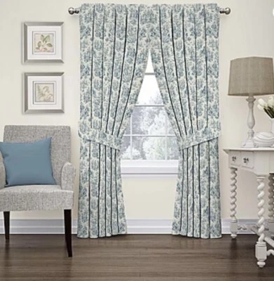 WAVERLY CHARMED LIFE SIN FORRO LENGÜETA TRASERA VARILLA PANEL BOLSILLO CORTINA 52" X 84" AZUL Foto 1 de 4