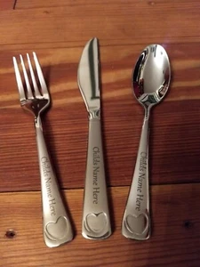 3 pc Children's Personalized Stainless Steel Flatware, Fork Knife Spoon - Picture 1 of 3