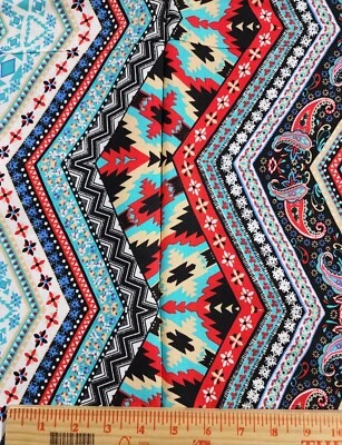 "Tela de algodón rayón estampada chevron tribal étnica africana tela 60"" W vendida por comprar" Foto 1 de 4