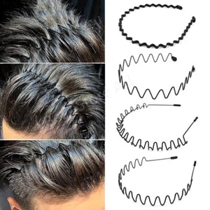 Metal Hair Band for Men Women's Headband Unisex Black Wavy Spring Sports - Picture 1 of 15