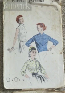Vintage Butterick Sewing Pattern~Women's Blouse~Sz 12, Bust 30~#7589~1950's - Picture 1 of 3