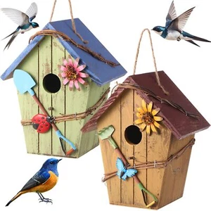 2 Pcs Decorative Birdhouse for Yard Outside Hanging Wooden Bird Houses Hand P... - Picture 1 of 6