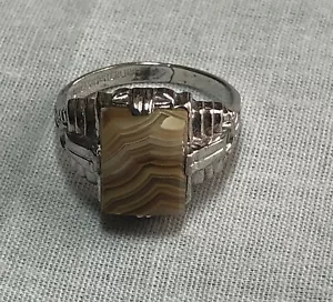 Vintage Uncas Sterling Silver ring, agate, size 5.5 or 6 - Picture 1 of 7