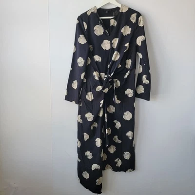 COS womens Floral Printed Asymmetric Midi Dress size 8 Black & Cream - Image 1 of 4