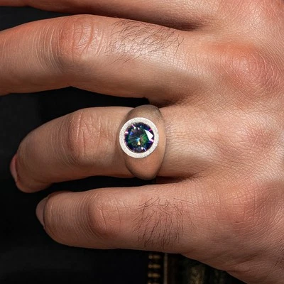 925 Sterling Silver Basic Handmade Round Mystic Topaz Mens Ring All Sizes - Image 1 of 4