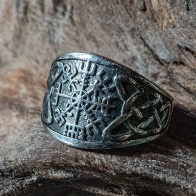 Nordic Compass 925 silver signet ring Hallmarked Celtic Biker Viking Odin - Image 1 of 4