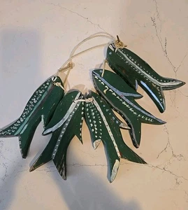 Vintage Unikat Handgeschnitzt Holz 5 Stück Fisch Stringer Fertig Zum Aufhängen 17". Grün - Bild 1 von 4