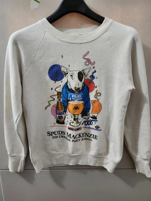 Fruit of Loom Sweatshirt Womens XS/S WHT 1985 Spuds MacKenzie Bud Light VTG 80s - Image 1 of 4
