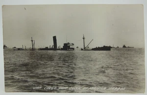 RPPC WW11 Japanese Cargo ship Sunk in Manila Harbor C. 1940s Real Photo Postcard - Picture 1 of 2