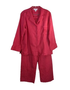 Conjunto de pijama Miss Elaine mediano estampado satinado manga larga rojo - Imagen 1 de 13