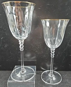 2 Mikasa Sonata Gold Wasserkelch Set Vintage Elegant Kristall Optik Stielgläser Lot - Bild 1 von 24