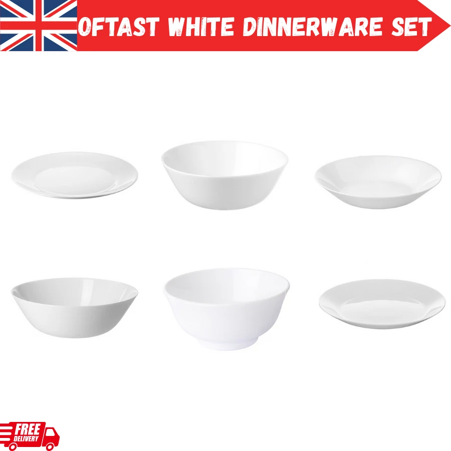IKEA OFTAST Dinnerware Set Plates Bowls White Tempered Glass Microwave Safe New - Image 1 of 1