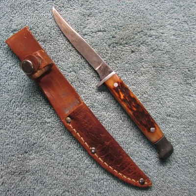 Cuchillo Weske USA Trucha y Pájaro.  Manijas de hueso con funda Foto 1 de 4