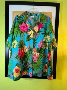 King Kameha Hawaiian Shirt 5XL Blue Tropical Floral Button Up Aloha - Picture 1 of 5