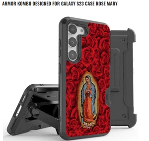 RED ROSE MARY Rugged Holster Case/Tempered Glass Cover for Samsung Galaxy S23 - Picture 1 of 3