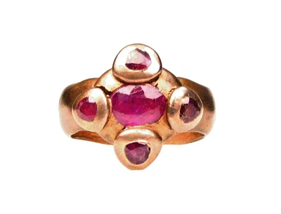 Anel de bronze rosa estilo antigo - Pedra rubi - Tamanho 10 - Imagem 1 de 3