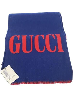 Nuevo con etiquetas Bufanda Gucci Azul Guccium Lana/Seda 525559 35x180 Hecha en Italia Foto 1 de 4