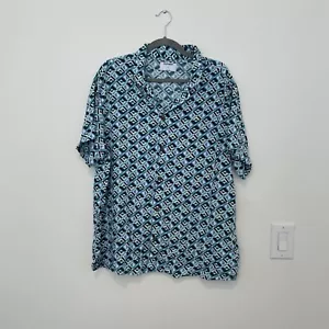Old Navy Shirt Mens Blue Geometric Button Up Short Sleeve Size XL - Picture 1 of 6
