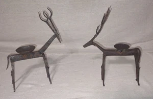 2 pz portacandele brutalista metallo ferro antilope gazzella renna cervo - Foto 1 di 13