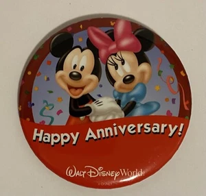 Disney 3" Button Pin WDW Happy Anniversary! Mickey and Minnie Mouse - Picture 1 of 10