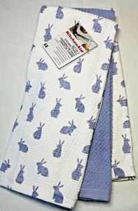 KITCHENAID KITCHEN TOWELS (3) BUNNY RABBITS PURPLE 100% COTTON 16 X 28 NIP - Picture 1 of 3