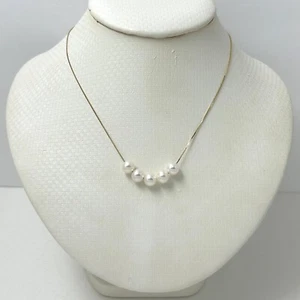 Floating Five Pearl Necklace in 14k Yellow Gold - Picture 1 of 5
