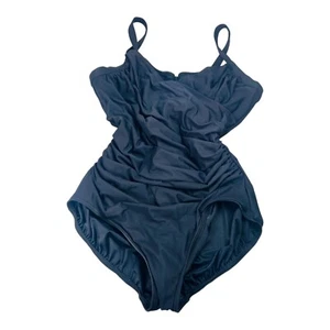 Land's End Womens One Piece Bathing Suit Swimwear Underwire Ruched Blue 22W - Picture 1 of 7