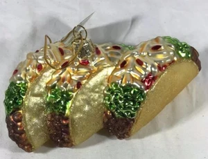 Kurt Adler Noble Gems Three Tacos Glass Ornament New 6” - Picture 1 of 3