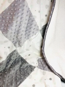 Just Born Patchwork Baby Blanket White Mint Gray Minky Dot Sherpa Satin Trim - Picture 1 of 5