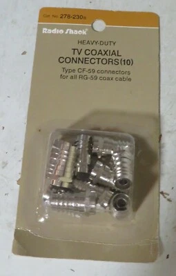 New 10 Pcs TV Coaxial Heavy-Duty Radio Shack Connector CF-59 RG-59 Sealed Set - Image 1 of 4