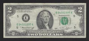 1976 USA $2 Two Dollar Bill Series (E) Number E04321595A Circulated Condition - Picture 1 of 2