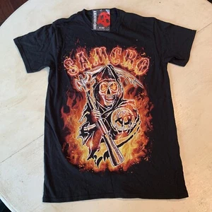 NWT Sons Of Anarchy T-Shirt Skull Reaper Fire Flames SAMCRO SOA Black Tee Size S - Picture 1 of 6
