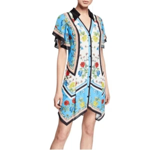 Alice + Olivia Floral Mini Dress - Blue and Black SZ L - Picture 1 of 14