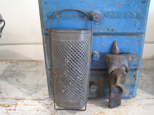 Old Primitive Tin Small Grater Old Hand Made Tool Metal and Leather New England