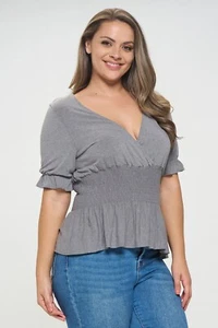 Charcoal Gray SIZE 3XL Shirt Top WOMENS PLUS Short Sleeves V NECK Empire Waist - Picture 1 of 3