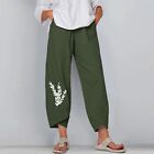 Womens Business Casual Pants Elastic Waist Cropped Pants for Women Casual Floral