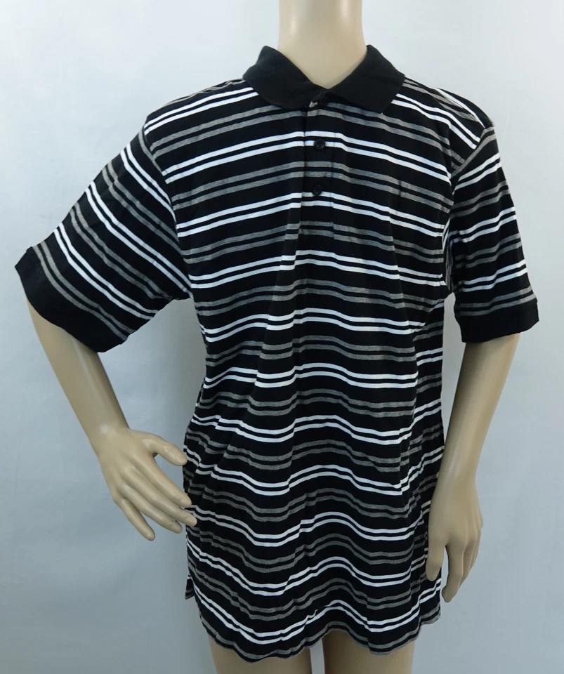 GREAT NORTHWEST short sleeve black w white or gray striped Polo Shirt, size S - Image 1 of 1