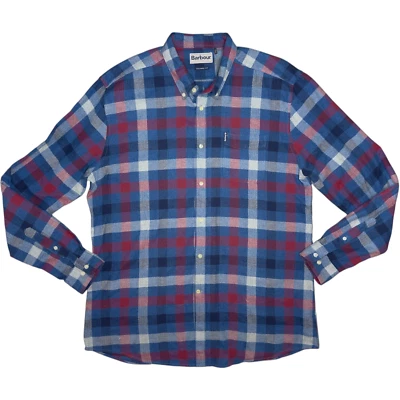 Barbour Country Check 5 Tailored Fit Men's LG Blue Red White Plaid Flannel Shirt - Image 1 of 4