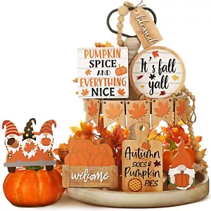 Fall Tiered Tray Decor Set Fall Wood Sign Pumpkin Gnome Rustic Wood Sign Farm... - Picture 1 of 6