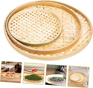 3 Pcs Hand Woven Bamboo Kitchen Bread Baskets Household Mesh Strainers Tray - Picture 1 of 4
