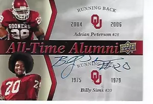BILLY SIMS 2011 FIRMADO Upper Deck Oklahoma All-Time Alumni Dúos #ATADPS SOONERS - Imagen 1 de 1