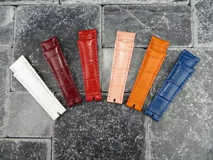 New 20mm Leather Strap White Red Orange Blue Watch Band Rolex Daytona Short - Picture 1 of 26