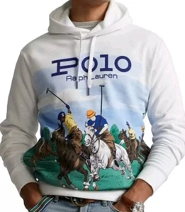 Polo Ralph Lauren Herren Größe Large weiß Reiter Spieler Fleece Hoodie neu mit Etikett - Bild 1 von 7