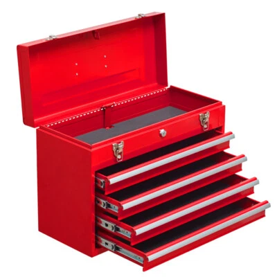 20.30in Red Metal Tool Box with 4 Drawers Portable Steel Tool Chest w/Lock