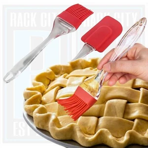 2PC SILICONE PASTRY BRUSH AND SCRAPER KITCHEN BAKING TOOL SPATULA BBQ - Picture 1 of 10