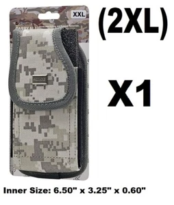 Vertical Grey Camouflage Rugged Nylon Phone Pouch w/Metal Clip & Belt Loop (2XL) - Picture 1 of 1