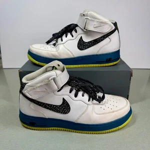 Nike Air Force 1 Mid White Abyss Volt Sneakers Shoes Rare 315123-123 US Sz 9.5 - Picture 1 of 10