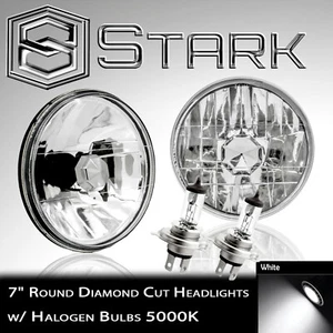H6024 Head Light Glass Housing Lamp Conversion Diamond Cut Chrome 7" Round PAIR - Foto 1 di 2
