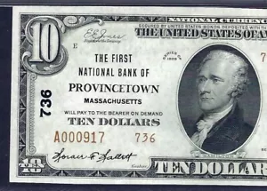 🇺🇸 MA 1929 $10 T-2 ♚♚PROVINCETOWN, MASSACHUSETTS♚♚ PMG CH UNC 64 RARE NOTE! - Picture 1 of 3