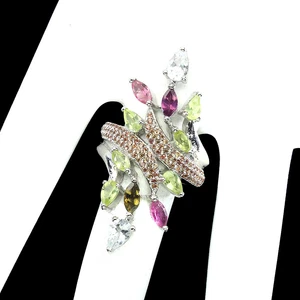 Anillo De Plata Esterlina 925 Con Acuamarina Zafiro Turmalina Peridoto Talla 8 - Imagen 1 de 10
